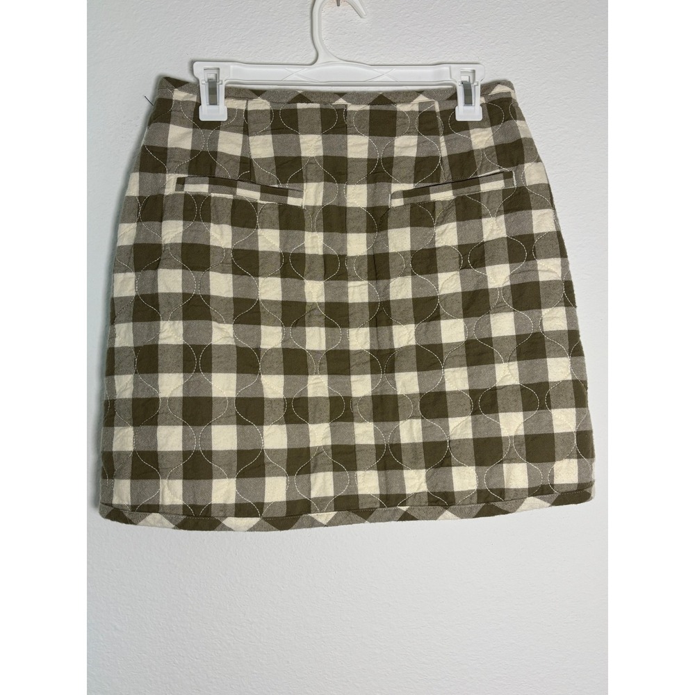 Madewell Quilted Mini Skirt Size 4 Olive Green Buffalo Check Button Front Wrap - Picture 2 of 4
